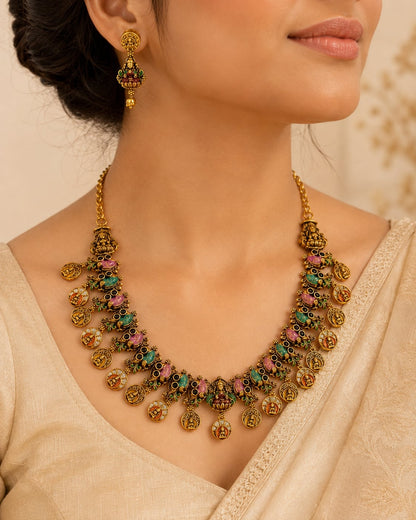 FeelOri gold-polished necklace set with matching earrings styled with Indian occasion wear