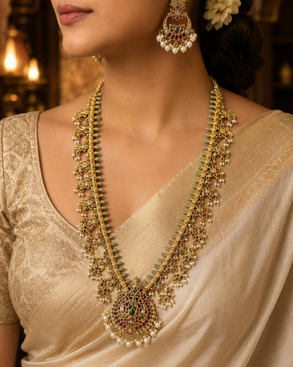 FeelOri gold-polished necklace set with matching earrings styled with Indian occasion wear