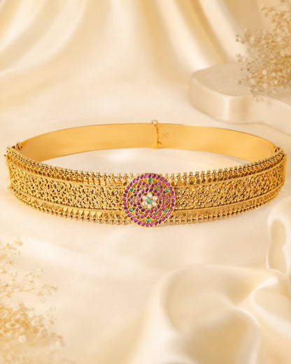 FeelOri gold-polished vaddanam waist belt for silk saree waist styling