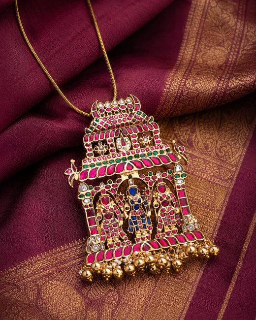 FeelOri gopuram temple-style pendant listed as pendant only close-up of decorative stones and motif detail