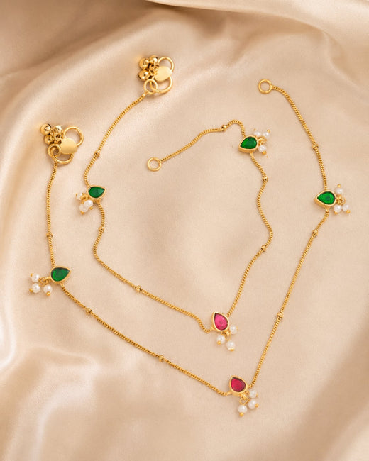 FeelOri green drop chain jadau kundan payal anklets listed as a pair of anklets for festive foot jewellery styling