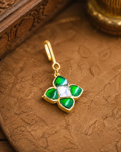 FeelOri green floral jadau kundan maang tikka listed as maang tikka only styled with saree fabric