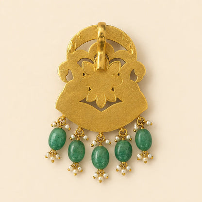 Back view of the FeelOri Iruttai Mayil Padmam twin peacock lotus pendant showing its bail and openwork construction