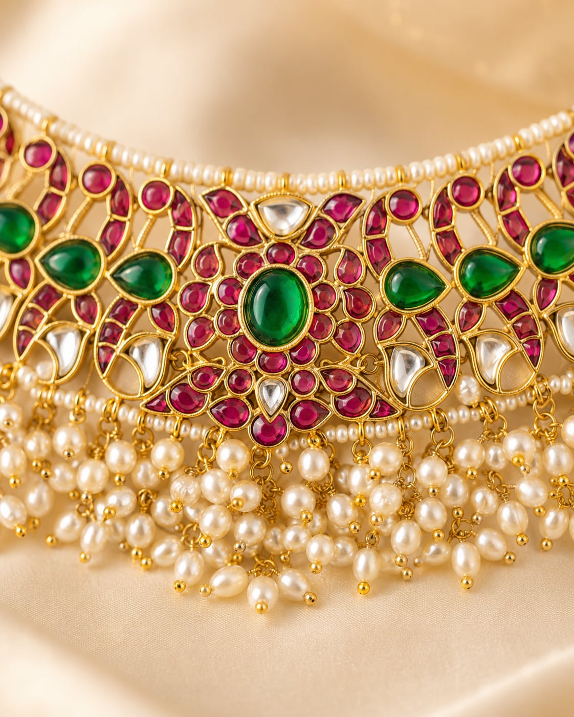 FeelOri jadau kundan choker necklace pendant and gold-polished detail