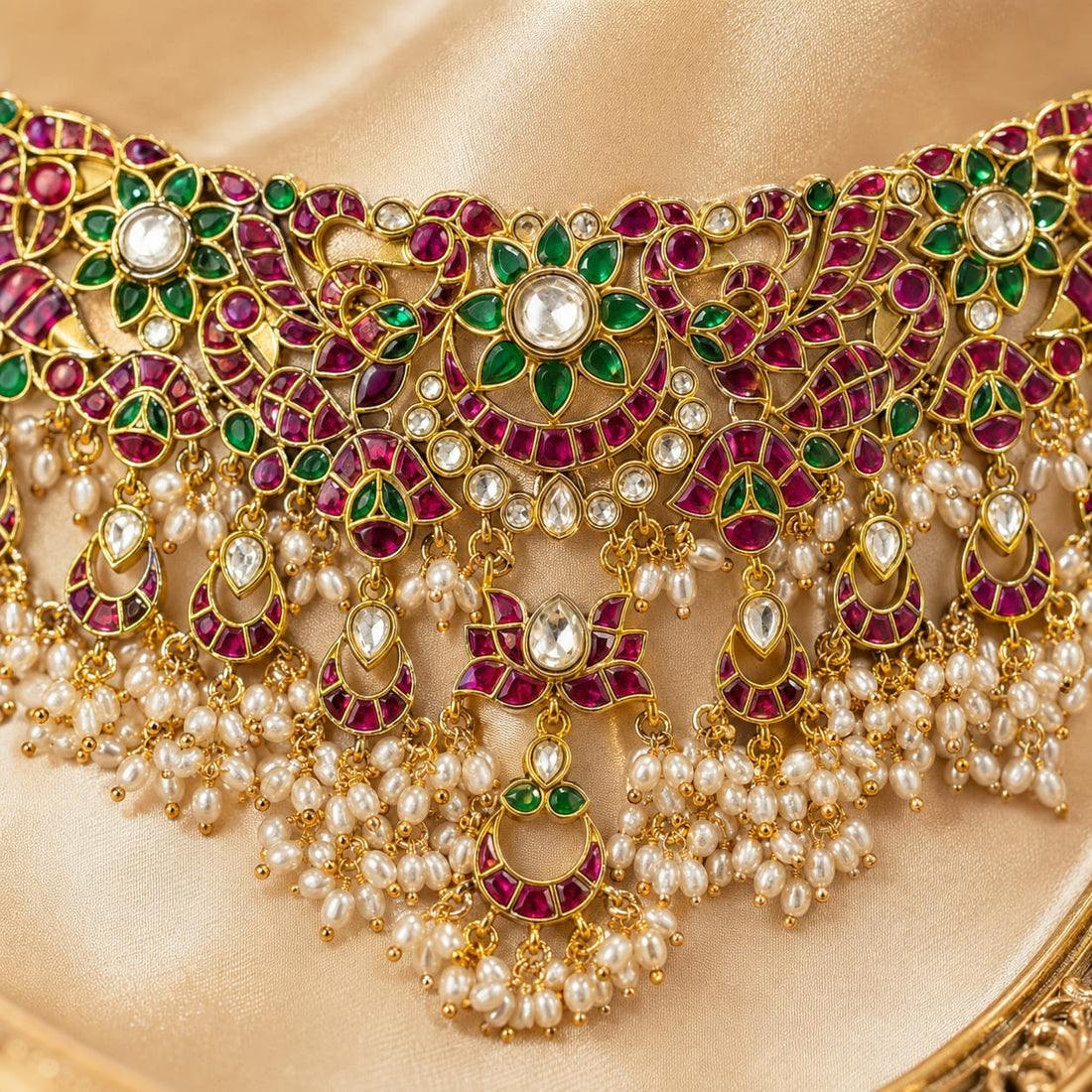 FeelOri jadau kundan choker necklace pendant and gold-polished detail