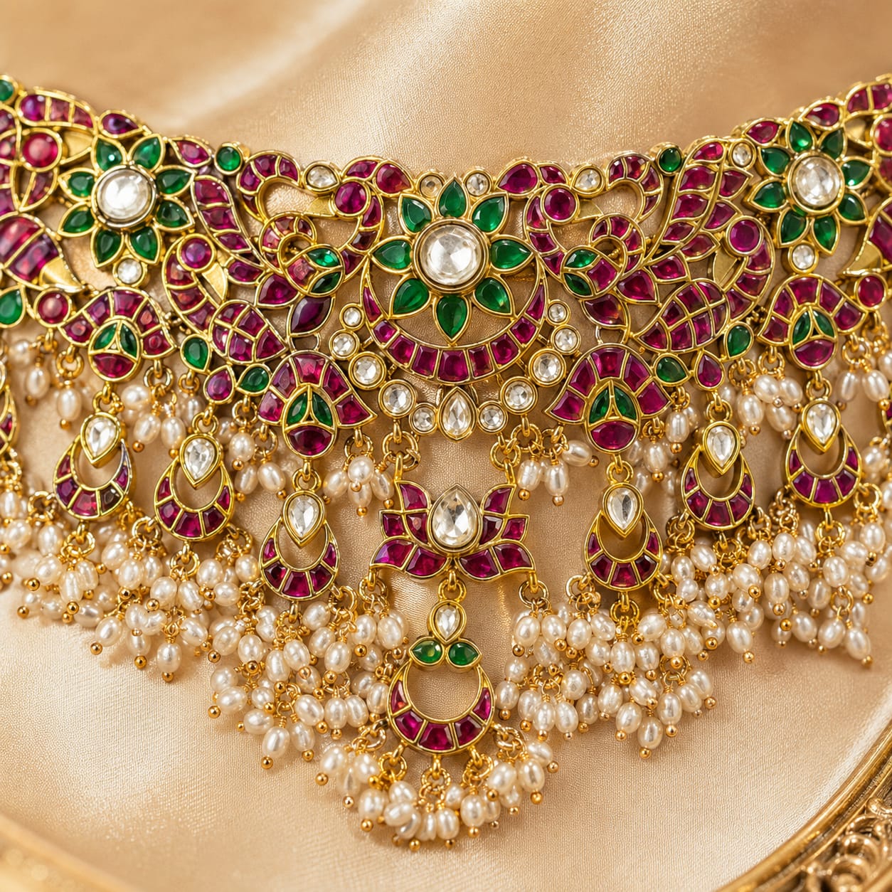FeelOri jadau kundan choker necklace pendant and gold-polished detail