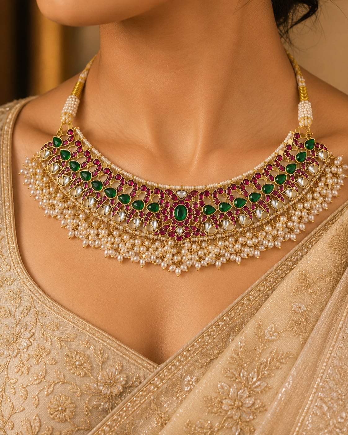 FeelOri jadau kundan choker necklace styled with Indian occasion wear