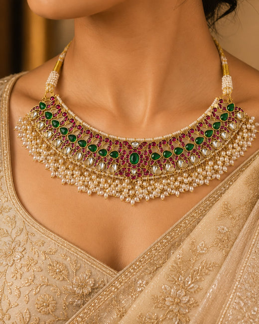FeelOri jadau kundan choker necklace styled with Indian occasion wear