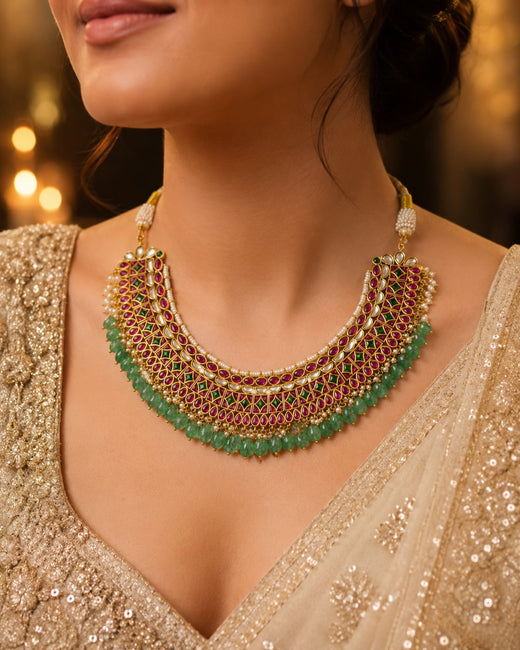 FeelOri jadau kundan choker necklace styled with Indian occasion wear