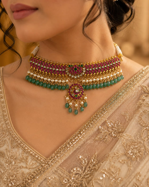 FeelOri jadau kundan choker necklace styled with Indian occasion wear