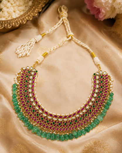 FeelOri jadau kundan choker necklace styled with saree fabric for Indian occasion wear