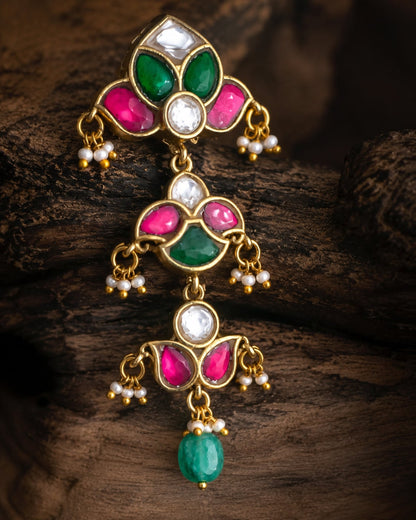 FeelOri real kempu jadau earrings stone setting, ear-chain or earring construction, and gold-polished detail