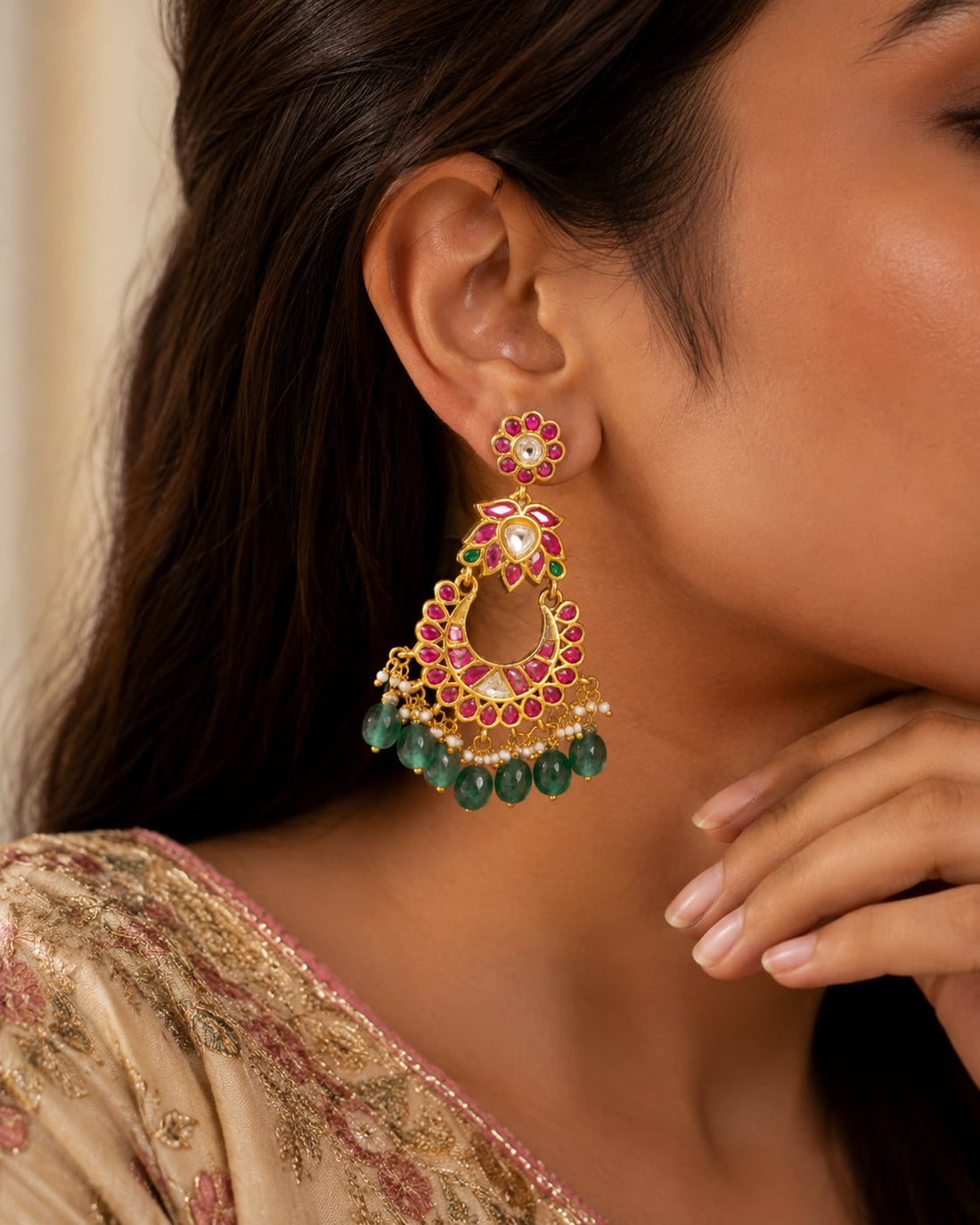 FeelOri jadau kundan earrings styled with Indian occasion wear