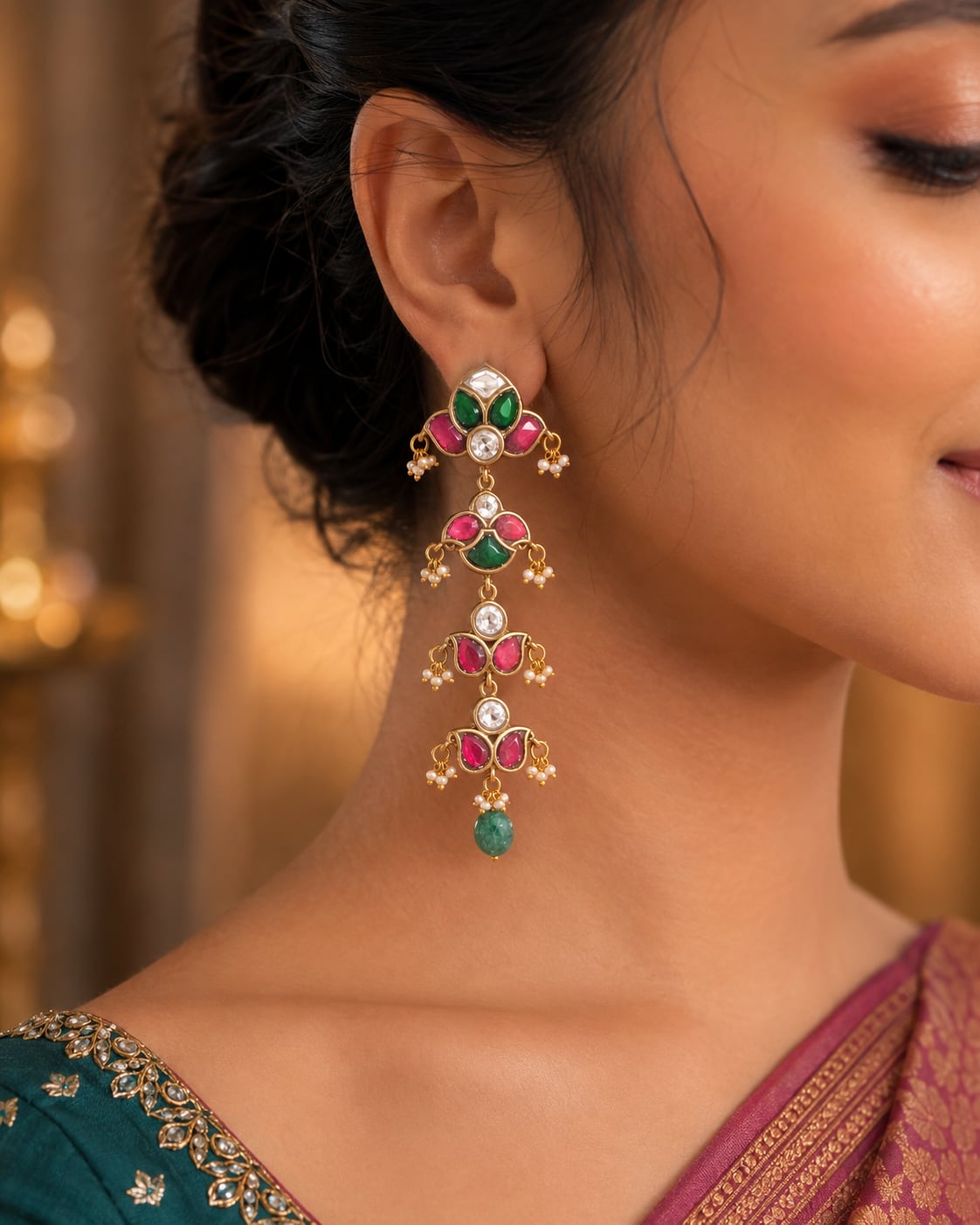 FeelOri real kempu jadau earrings styled with Indian occasion wear