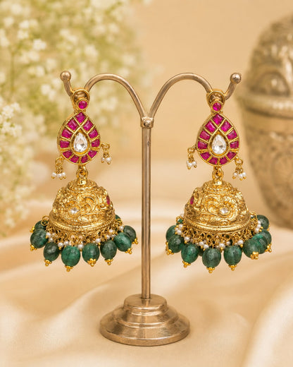 FeelOri jadau kundan jhumka earrings on jewellery display