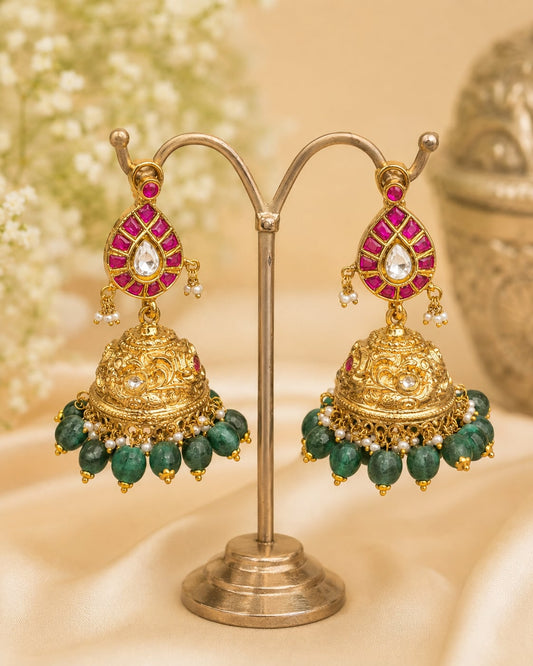 FeelOri jadau kundan jhumka earrings on jewellery display