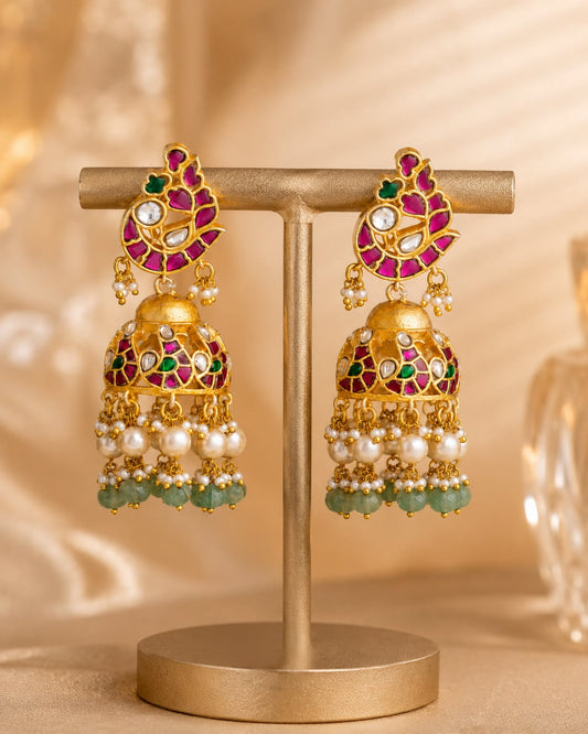 FeelOri jadau kundan jhumka earrings on jewellery display