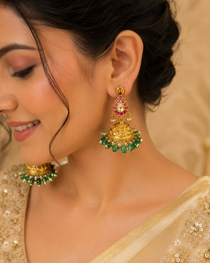 FeelOri jadau kundan jhumka earrings styled with Indian occasion wear