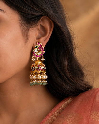 FeelOri jadau kundan jhumka earrings styled with Indian occasion wear