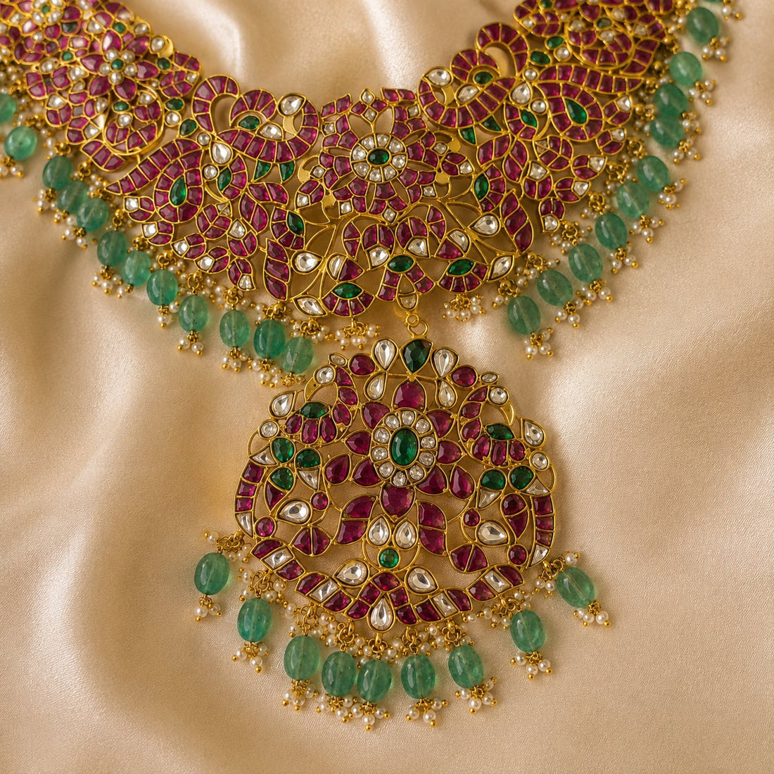 FeelOri jadau kundan long haram necklace pendant and gold-polished detail