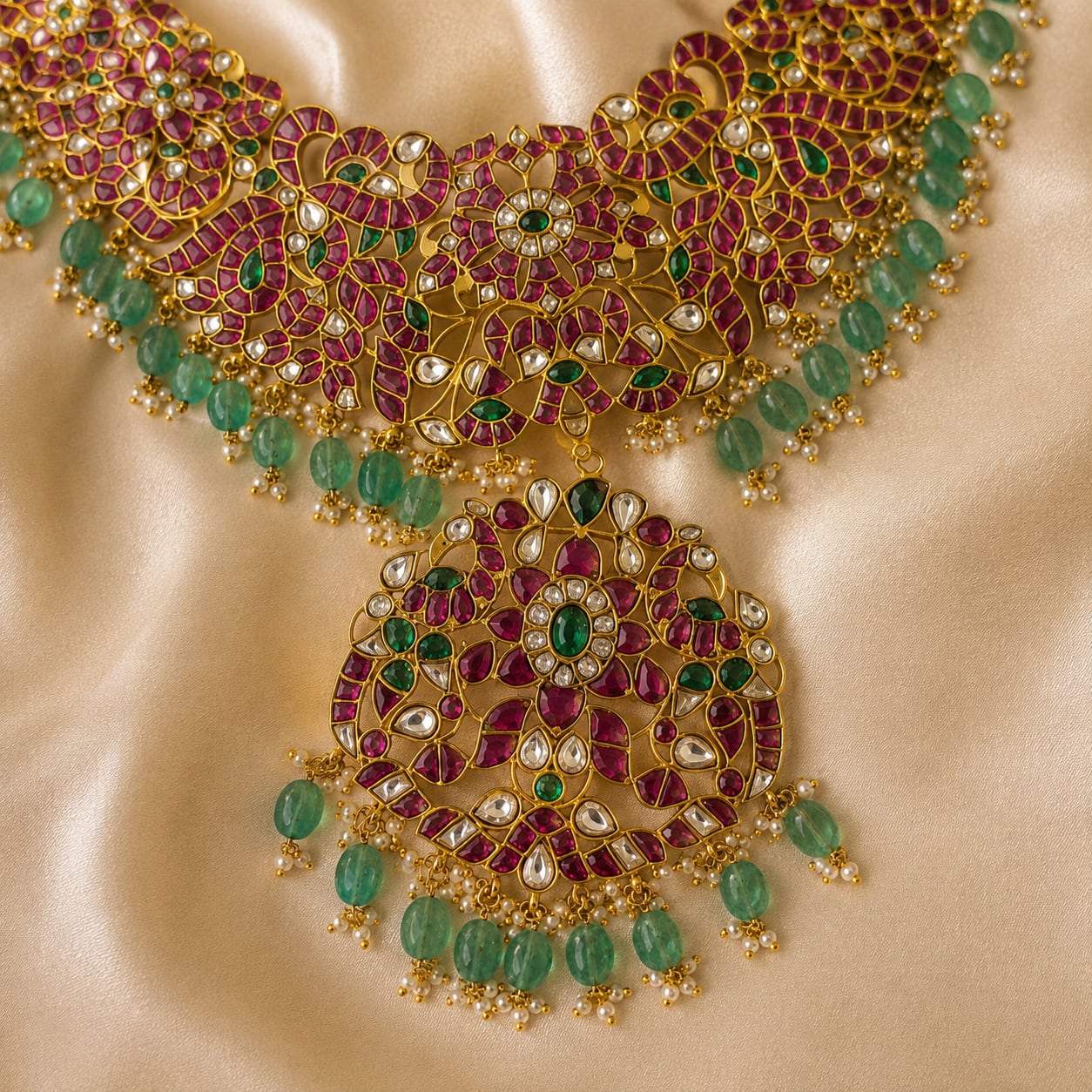 FeelOri jadau kundan long haram necklace pendant and gold-polished detail