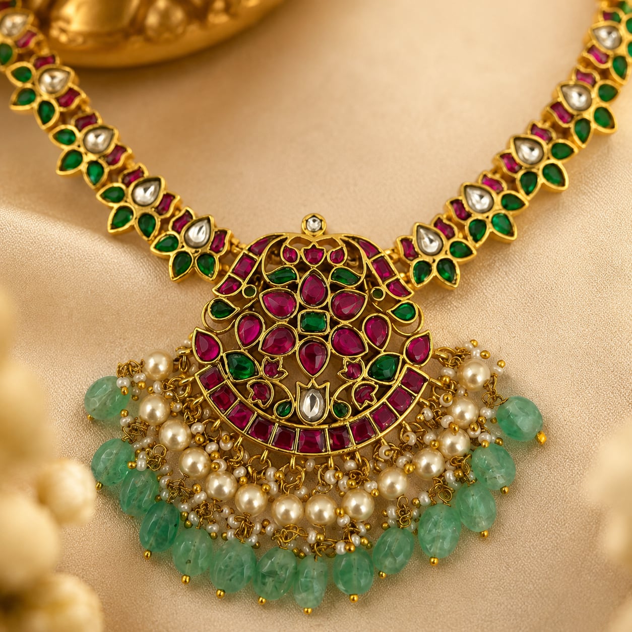 FeelOri jadau kundan necklace pendant and gold-polished detail