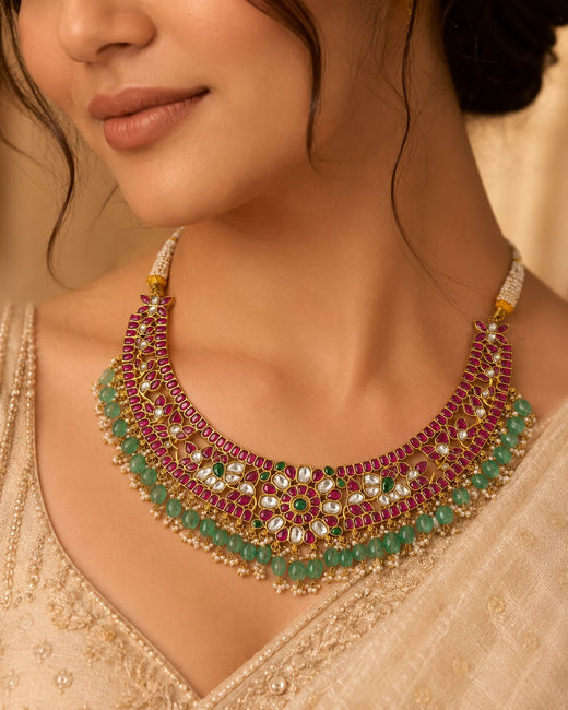 FeelOri jadau kundan necklace styled with Indian occasion wear
