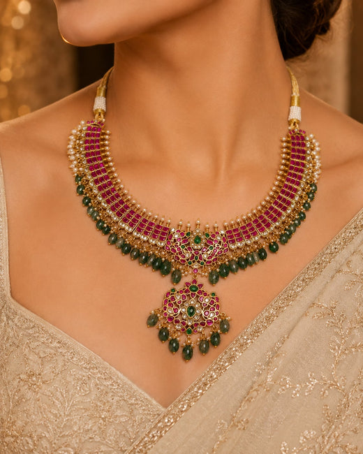 FeelOri jadau kundan pendant set styled with Indian occasion wear
