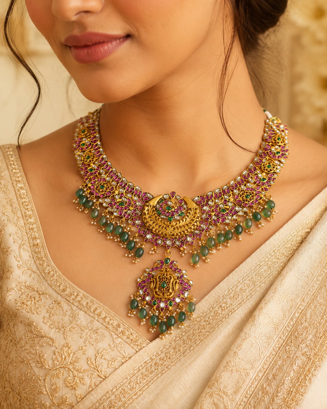 FeelOri jadau kundan necklace styled with Indian occasion wear