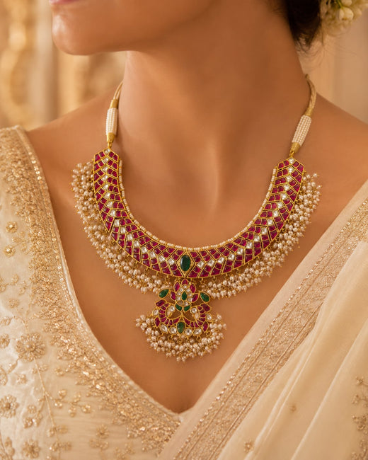FeelOri jadau kundan necklace styled with Indian occasion wear