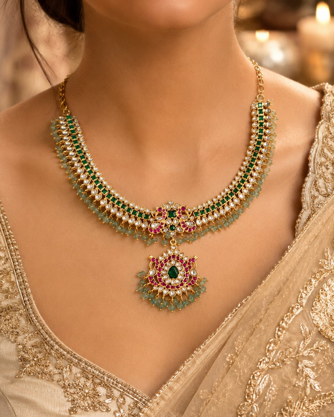 FeelOri jadau kundan necklace styled with Indian occasion wear