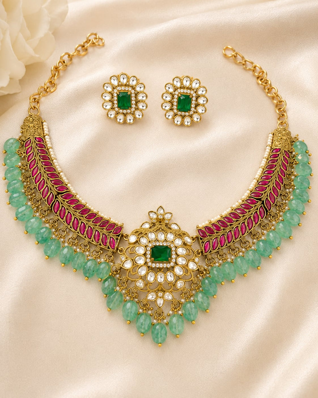 FeelOri jadau kundan necklace set with matching earrings for sarees and festive styling