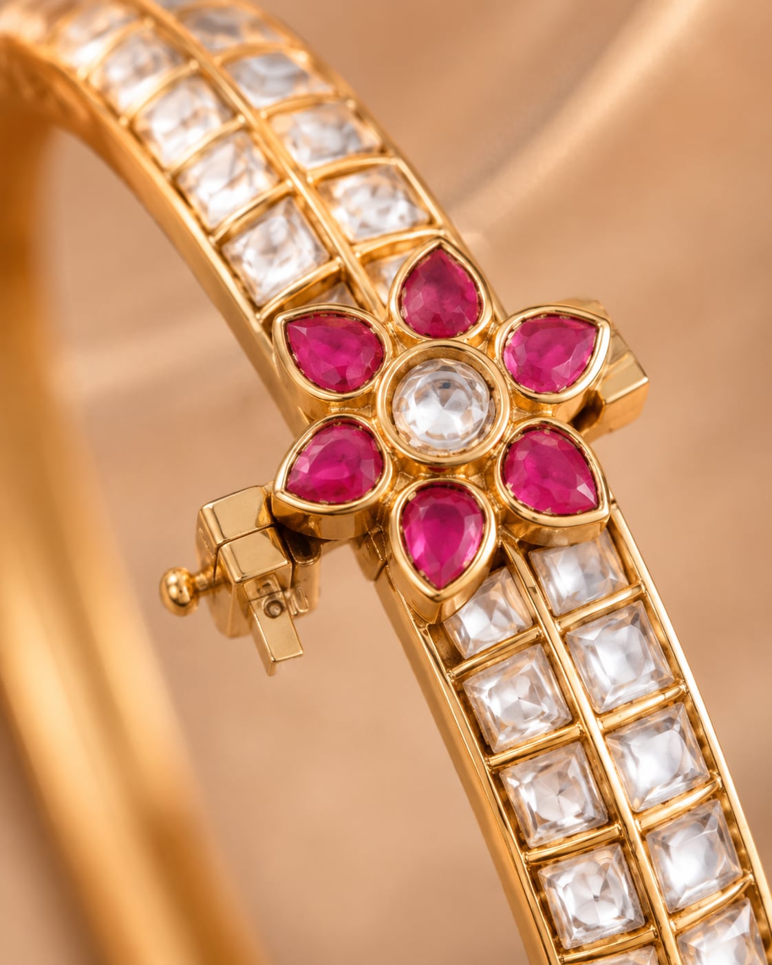 FeelOri jadau kundan openable kada bangle kada hinge, opening, stone setting, and antique-polish detail