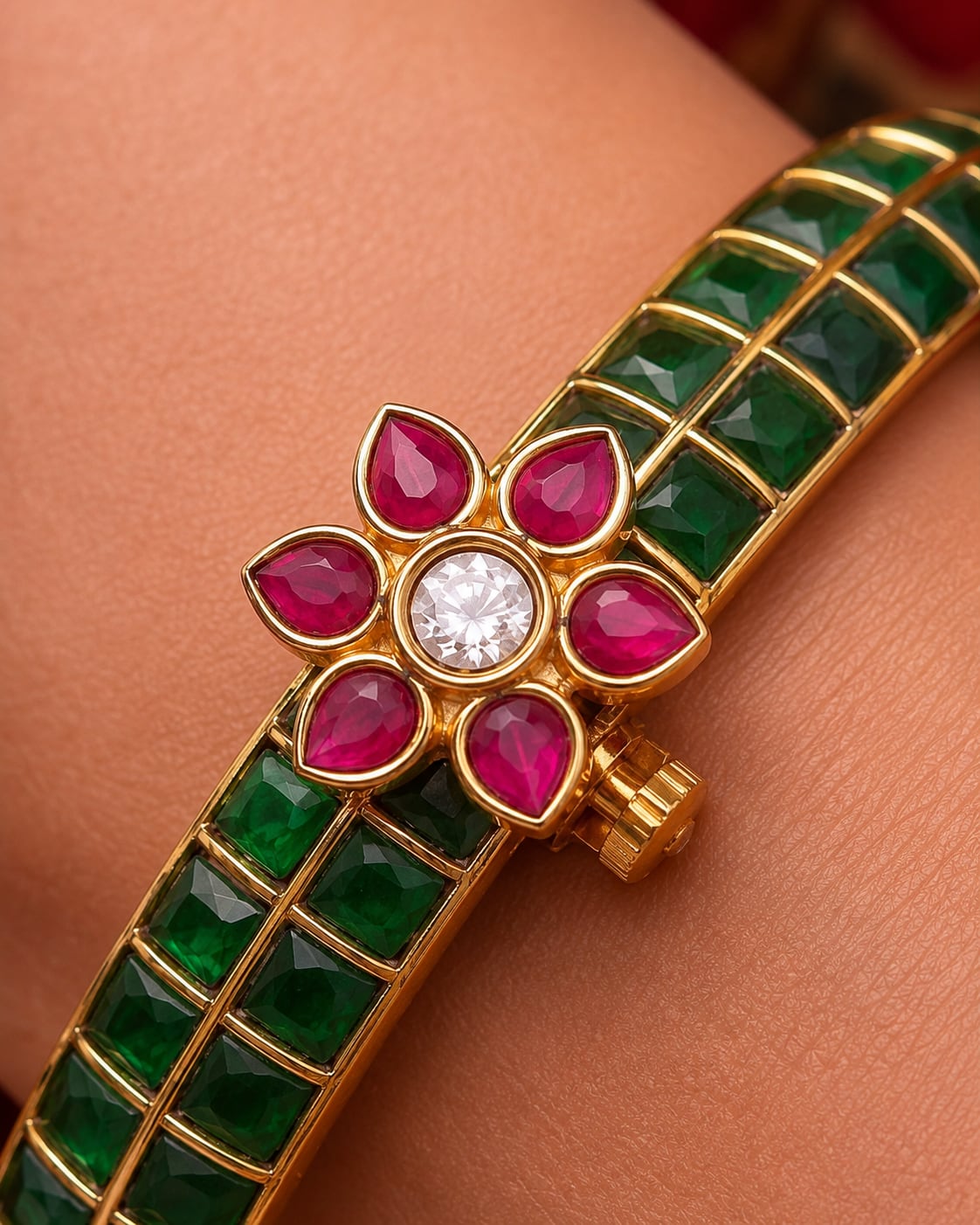 FeelOri jadau kundan openable kada bangle kada hinge, opening, stone setting, and antique-polish detail