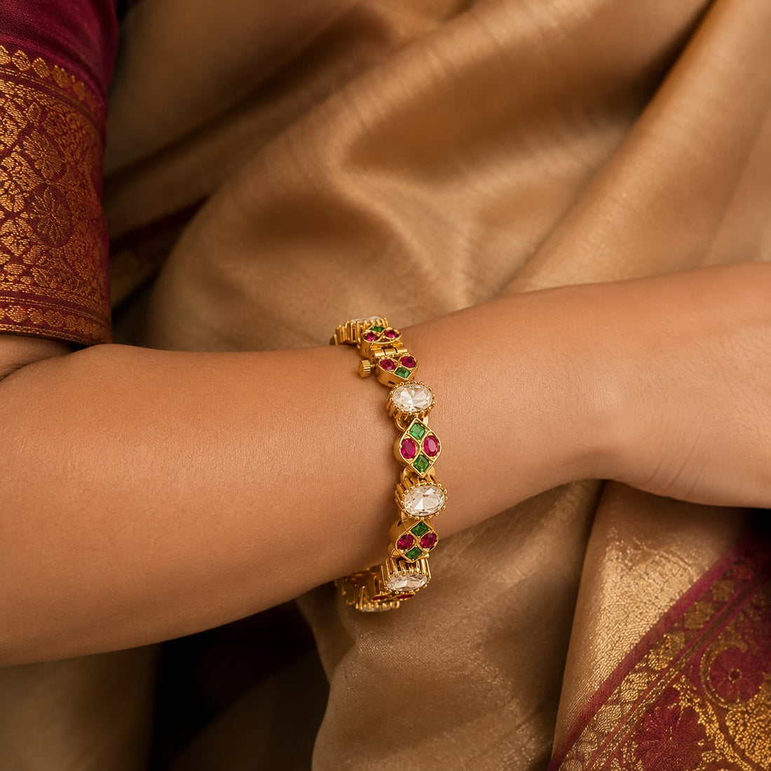 FeelOri jadau kundan openable kada bangle styled with Indian occasion wear