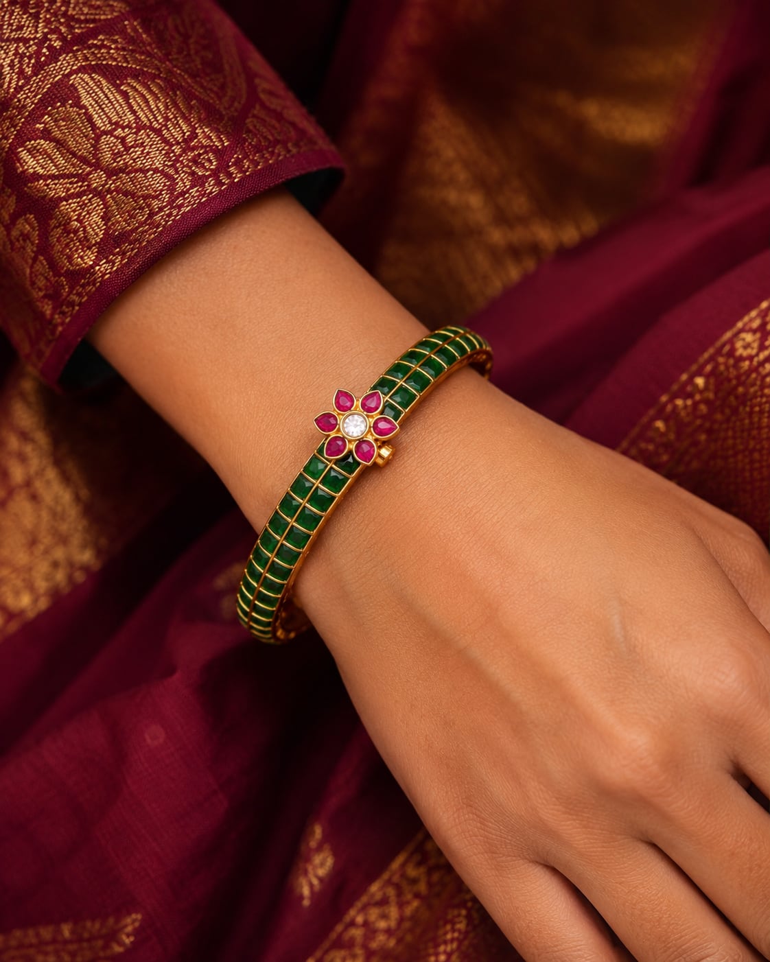 FeelOri jadau kundan openable kada bangle styled with Indian occasion wear