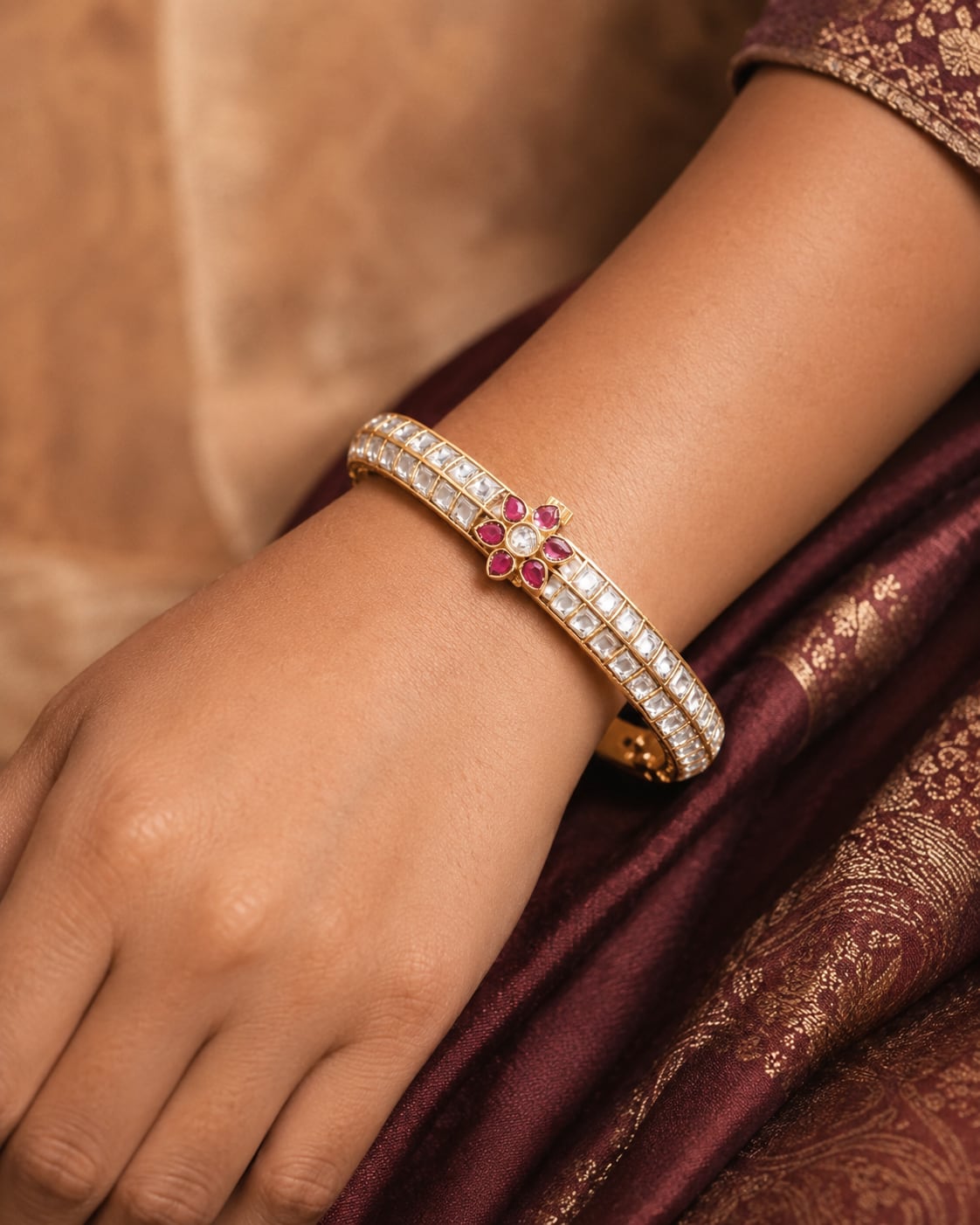 FeelOri jadau kundan openable kada bangle styled with Indian occasion wear