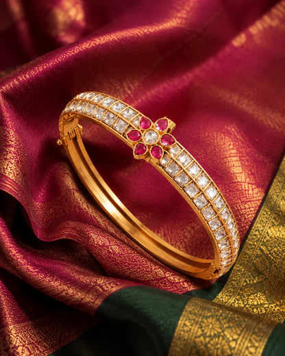 FeelOri jadau kundan openable kada bangle styled with saree fabric for Indian occasion wear