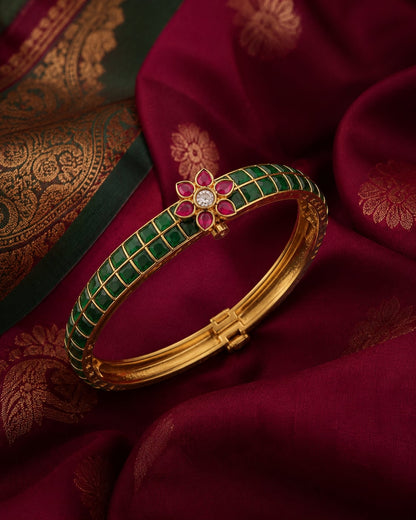 FeelOri jadau kundan openable kada bangle styled with saree fabric for Indian occasion wear