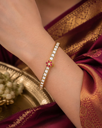 FeelOri jadau kundan openable kada bangle styled with saree fabric for Indian occasion wear