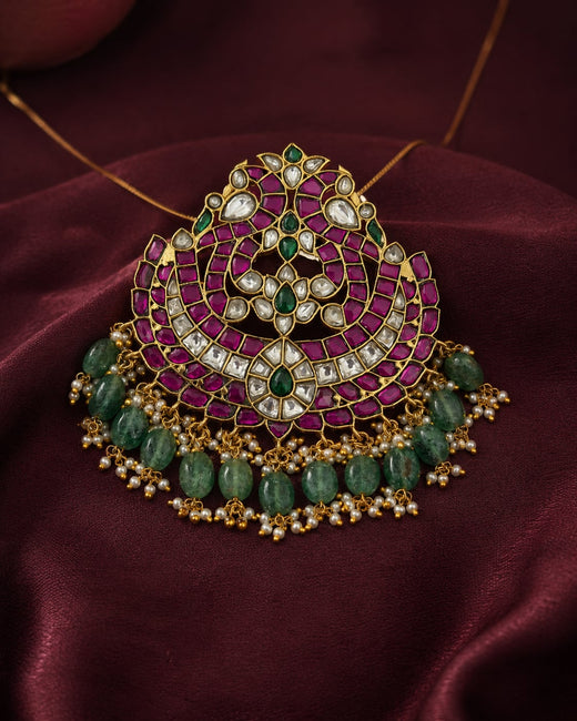 FeelOri jadau kundan Makara Pathakam Twin Makara Crescent Pendant - main product view