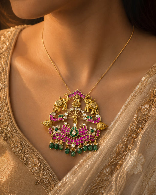 FeelOri jadau kundan pendant styled with Indian occasion wear
