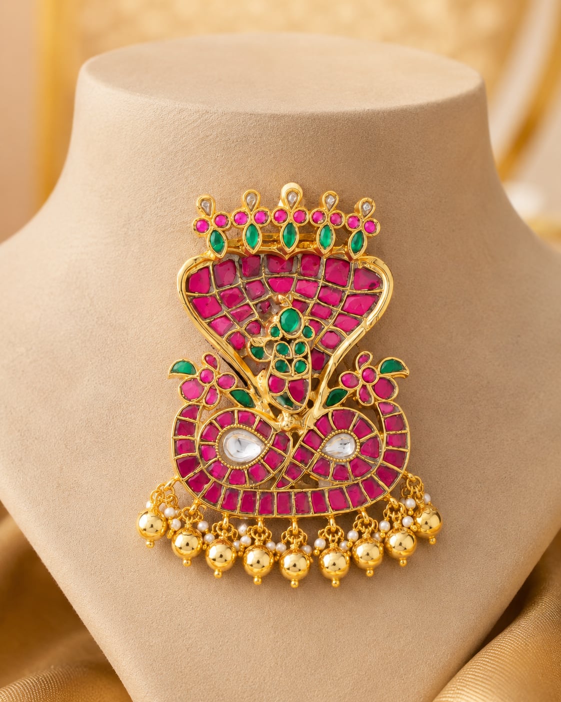 FeelOri krishna veena motif temple-style pendant set listed as pendant set close-up of decorative stones and motif detail