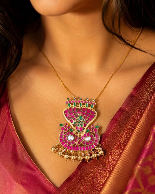 FeelOri krishna veena motif temple-style pendant set listed as pendant set on jewellery display