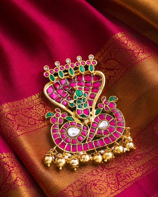 FeelOri jadau kundan Kalinga Narthana Krishna Naga Pendant - main product view
