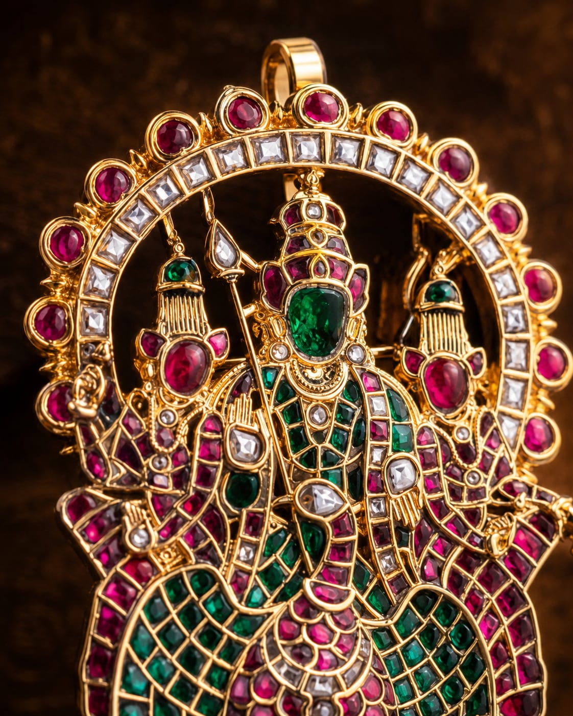 FeelOri lakshmi arch motif temple-style pendant set listed as pendant set close-up of decorative stones and motif detail