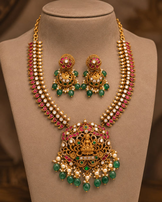 FeelOri lakshmi motif temple-style necklace set listed as necklace set with matching earrings main product view