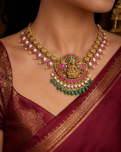 FeelOri lakshmi pendant temple-style necklace listed as necklace only on jewellery display