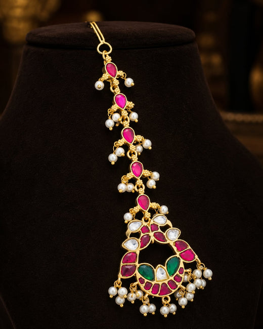 FeelOri linear pearl chain jadau kundan maang tikka listed as maang tikka only main product view