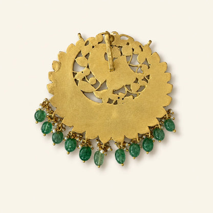 Back view of the FeelOri Manga Chandbali peacock pendant showing its bail and openwork construction